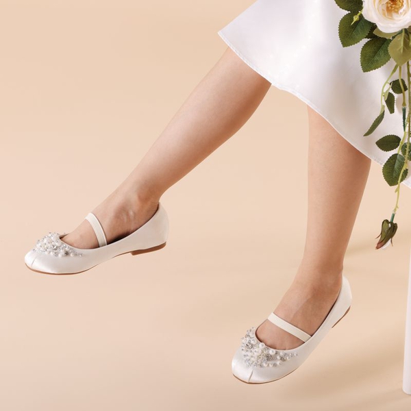 Girl's Mary Jane Pearl Ballerina Flats - IVORY - 1
